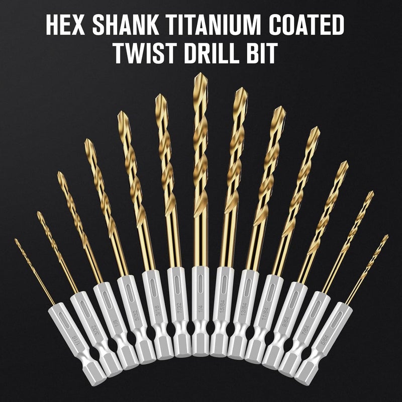 MACXCOIP Drill Bit Set, 19Pcs Twist Drill Bit (13Pcs Hex Shank Drill Bit Set+6Pcs Cobalt Drill Bit) for Sheet Metal, Wood, Plastic, Quick Change Design (1/16" - 1/4") - Image 5